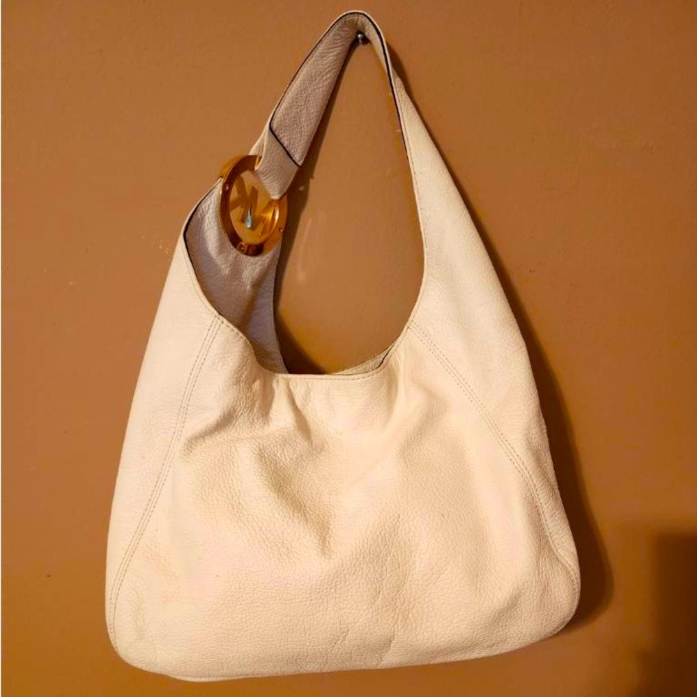 Michael Kors white leather hobo bag